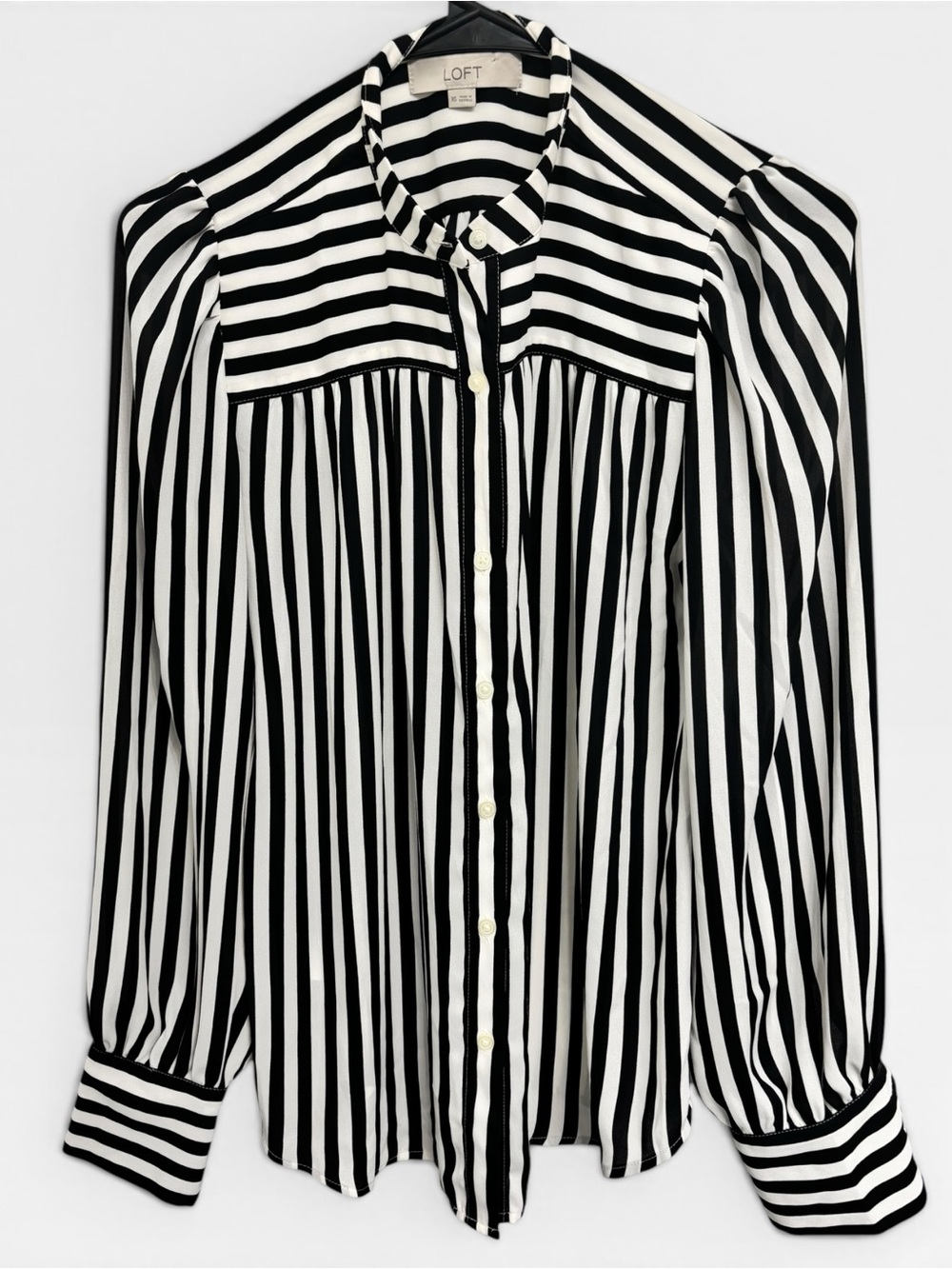 LOFT Black & White Striped Long Sleeve Button-Down Blouse (Size XS) - Picture 2 of 4